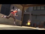 Scout dodging explosive blast in TF2 gameplay