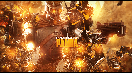 Explosive robotic warrior GFX signature with fiery blast effects