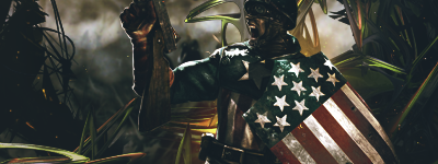 Captain America GFX art emerging from jungle shadows