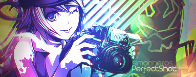 Anime girl with camera, vibrant signature-style GFX art