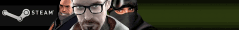 Half-Life characters banner with Steam logo