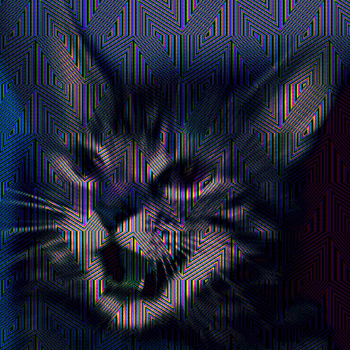 Glitchy chromatic cat portrait, classic forum GFX vibes