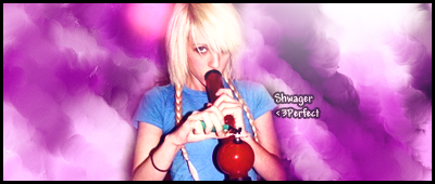 Purple-smoke GFX signature with blonde model