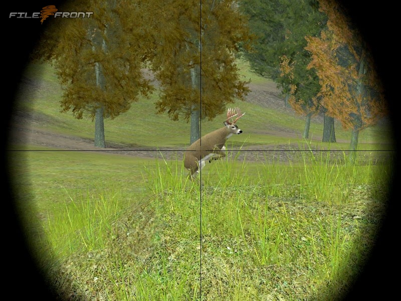 Hunting game scope shot lining up a buck