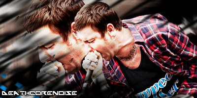 Deathcore vibes signature with two headbanging guys