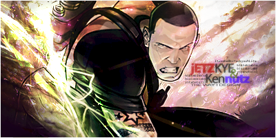 Stylized GFX signature featuring an action character design