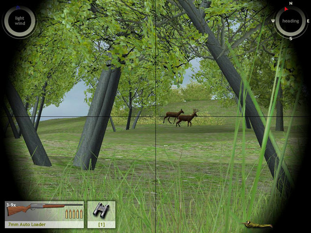 Hunting game HUD with deer in crosshairs