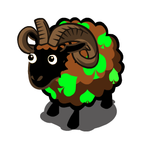 Quirky cartoon ram avatar with clover-patterned wool