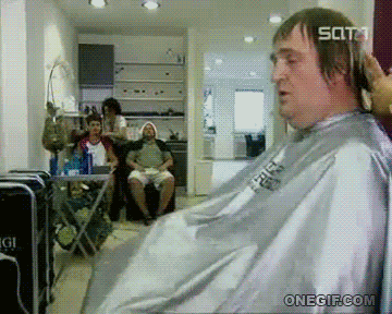 Barbershop mid-shave reaction, classic forum meme moment