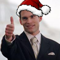 Festive thumbs-up guy in a Santa hat meme