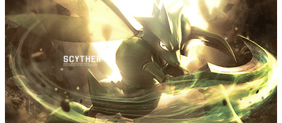 Scyther GFX signature glowing with green energy swirls