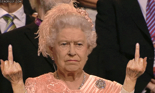 Queen flips the bird, forum meme classic