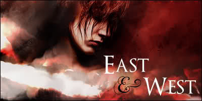 Moody red-toned 'East & West' forum signature art