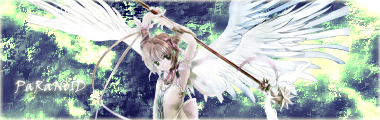 Angel-winged anime GFX signature, moody forest backdrop