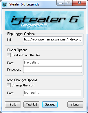 iStealer 6.0 Legends builder GUI screenshot