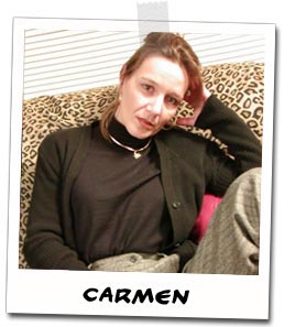 Old forum snapshot: Carmen on the leopard-print couch