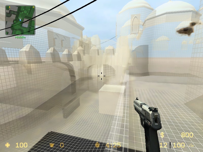 Counter-Strike wallhack screenshot with radar and dead player icon