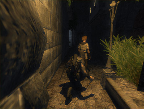 Sneaking through shadowy alley in Thief 3