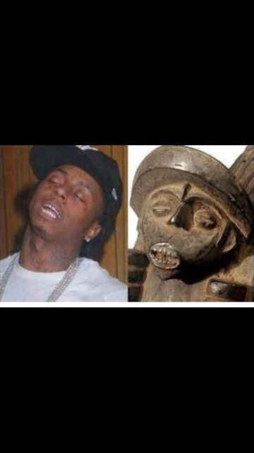 Lil Wayne face swap meets ancient African carving twin