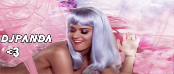 Pink-themed signature art with purple-haired woman