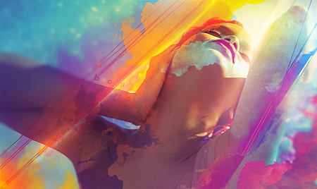 Vibrant abstract watercolor GFX with glowing light rays