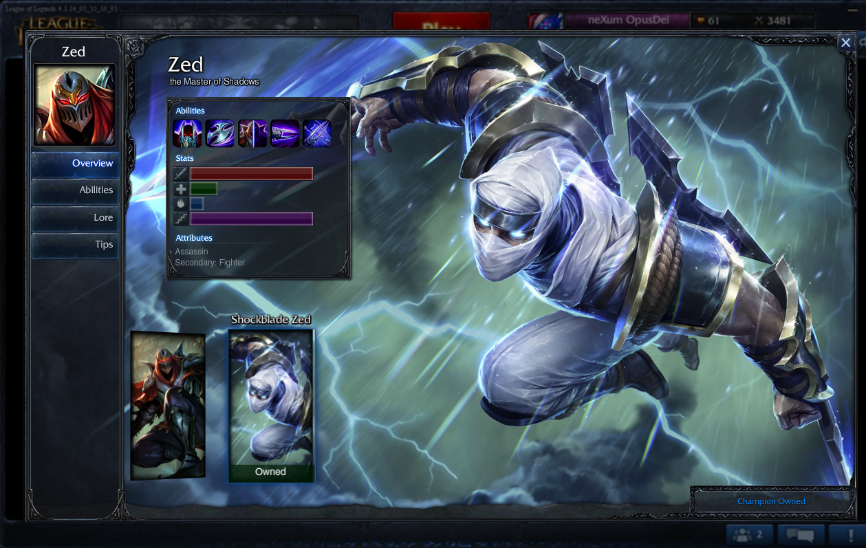 League of Legends champion select screen for Zed