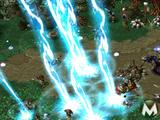 Warcraft III spell effects blazing across the battlefield