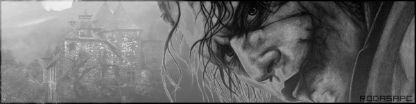 Haunting grayscale portrait GFX with gothic castle backdrop