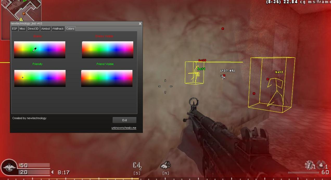 Classic COD4 aimbot menu with ESP wallhack boxes