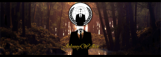 Anonymous mask figure in misty forest, GFX signature