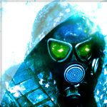 Gas mask hacker avatar glowing in blue and green