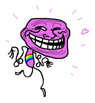 Classic trollface meme with rainbow pride arm