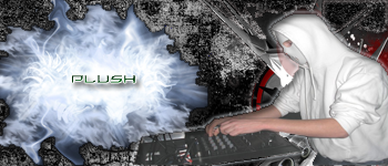 DJ mixing artwork with glowing PLUSH logo design