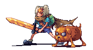 Pixel-art warrior with sword and loyal dog