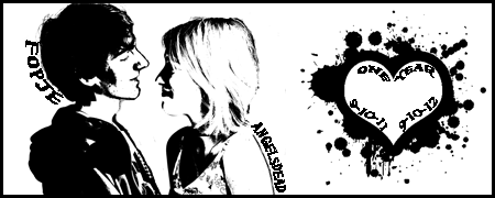 One year anniversary couple graphic, splattered heart design