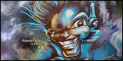 Wild grinning creature signature art, classic forum GFX style