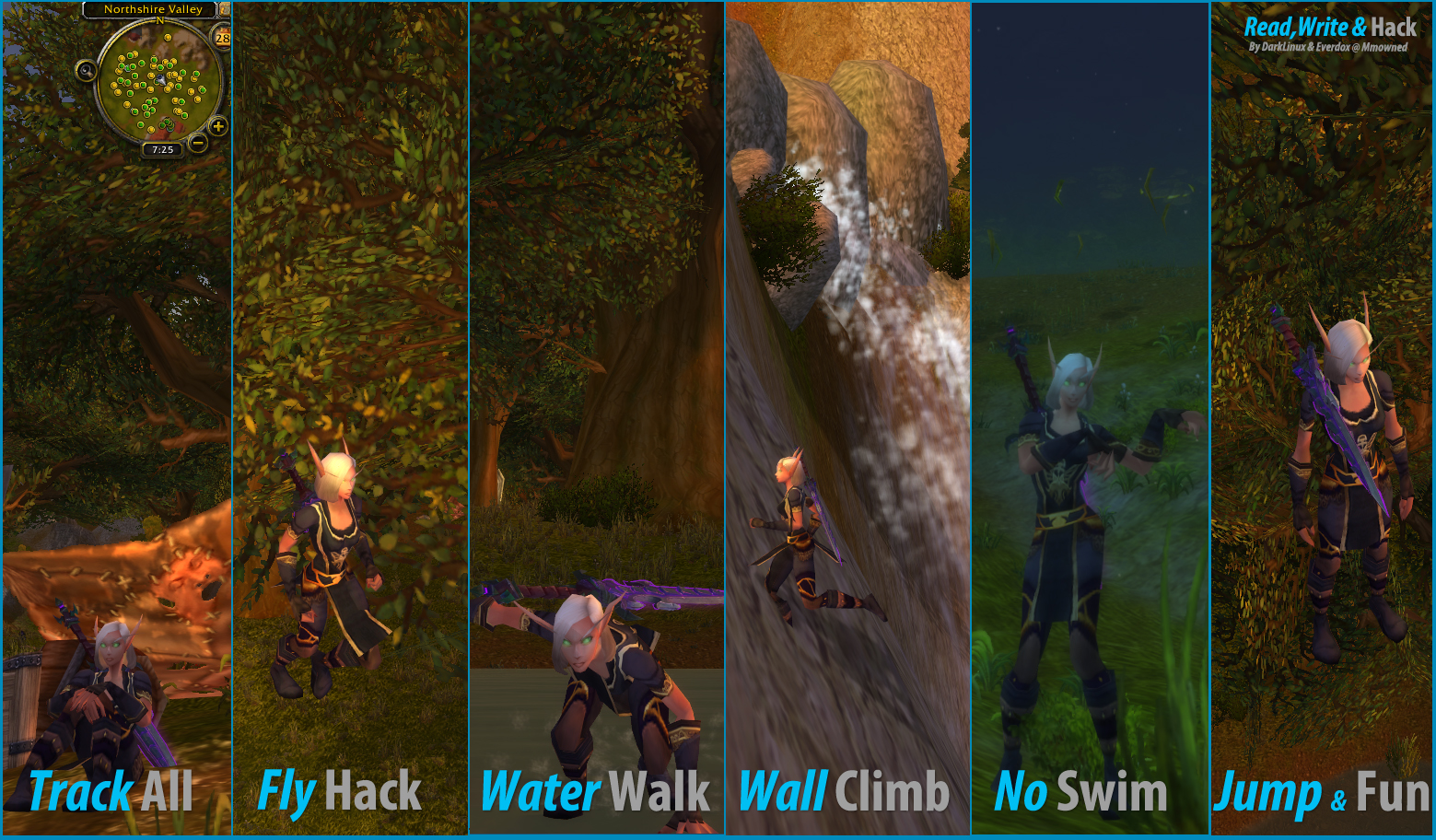 WoW hack showcase: fly, waterwalk, wallclimb, no swim