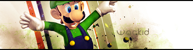 Luigi GFX signature with abstract paint splatter background