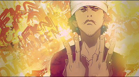 Stylized anime GFX art with bold typography background