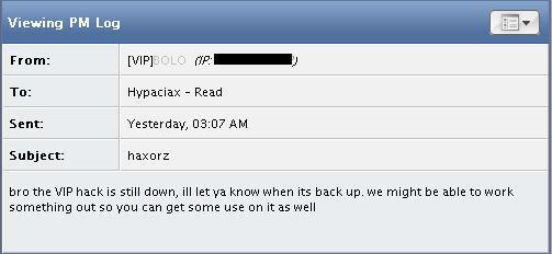 PM log teasing a VIP hack comeback